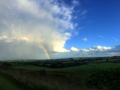 Dramatic weather - clouds, sunshine and a lovely rainbow